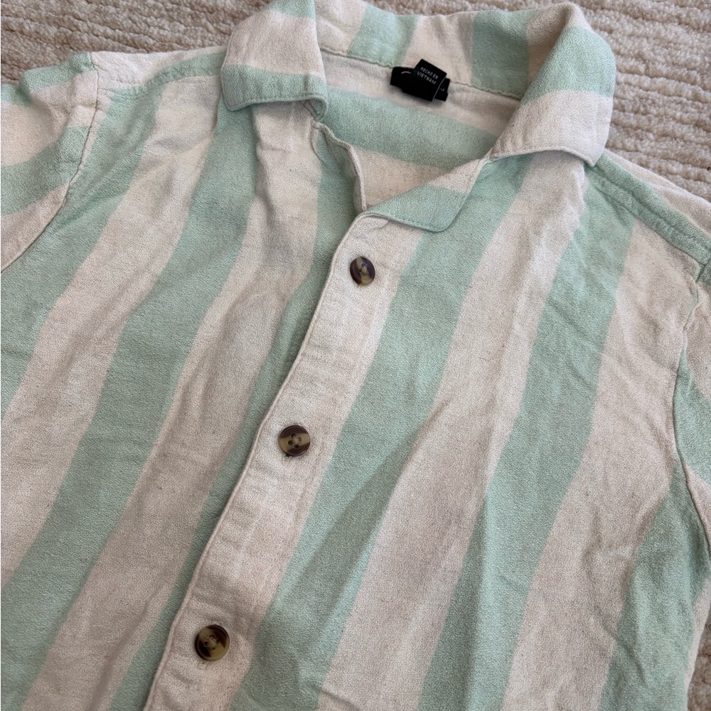 Art Class Boys Striped Green Cream Shirt Size 5 XS